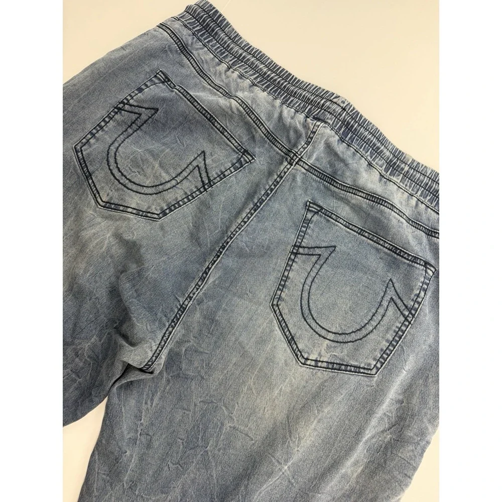 True Religion Jogger Pants Men's Approx 40 Blue Denim Contrast Panel Drawstring - Picture 13 of 16